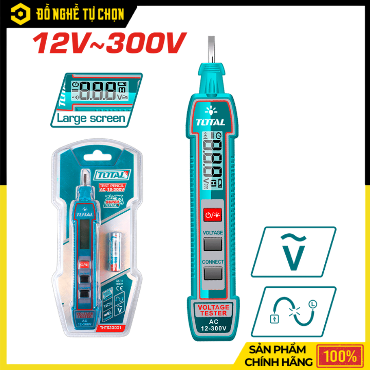 Bút Thử Điện Total THTS33001 AC 12-300V Màn Hình LCD | Hàng Chính Hãng, Có VAT