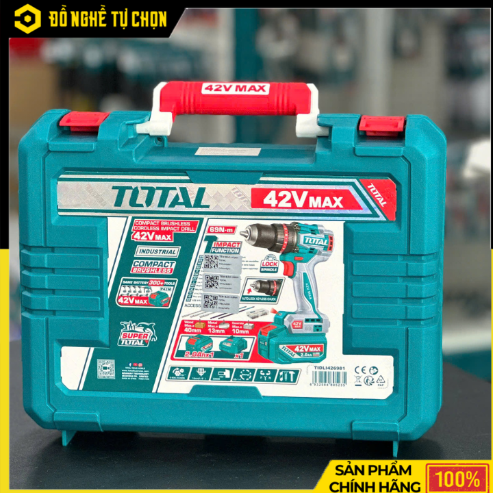 Máy khoan búa không chổi than dùng pin 42V Total TIDLI426981