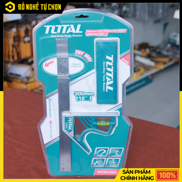 Thước Vuông Kết Hợp Total TMT653005 – 300mm (12”) – Lưỡi Inox Chống Gỉ – Có Nút Khóa Từ Tính – Hàng Chính Hãng Có VAT