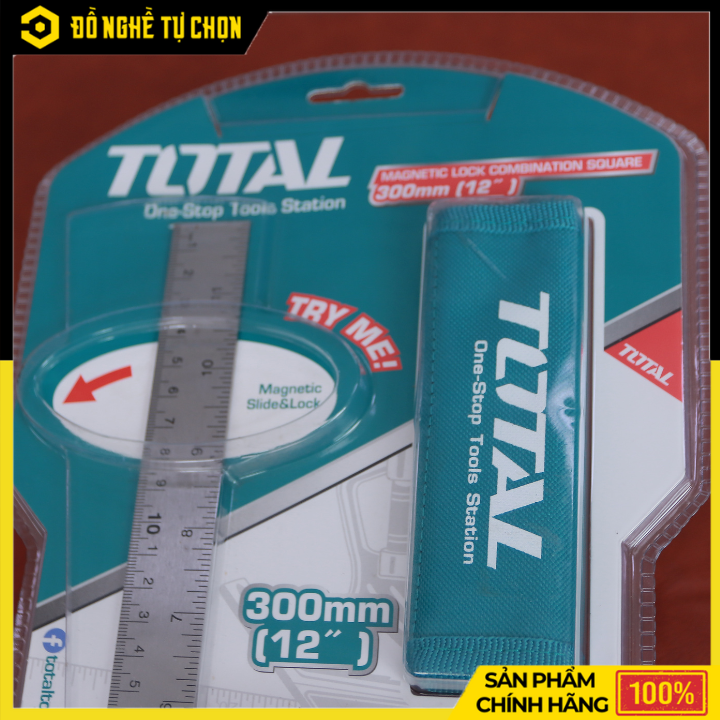 Thước Vuông Kết Hợp Total TMT653005 – 300mm (12”) – Lưỡi Inox Chống Gỉ – Có Nút Khóa Từ Tính – Hàng Chính Hãng Có VAT