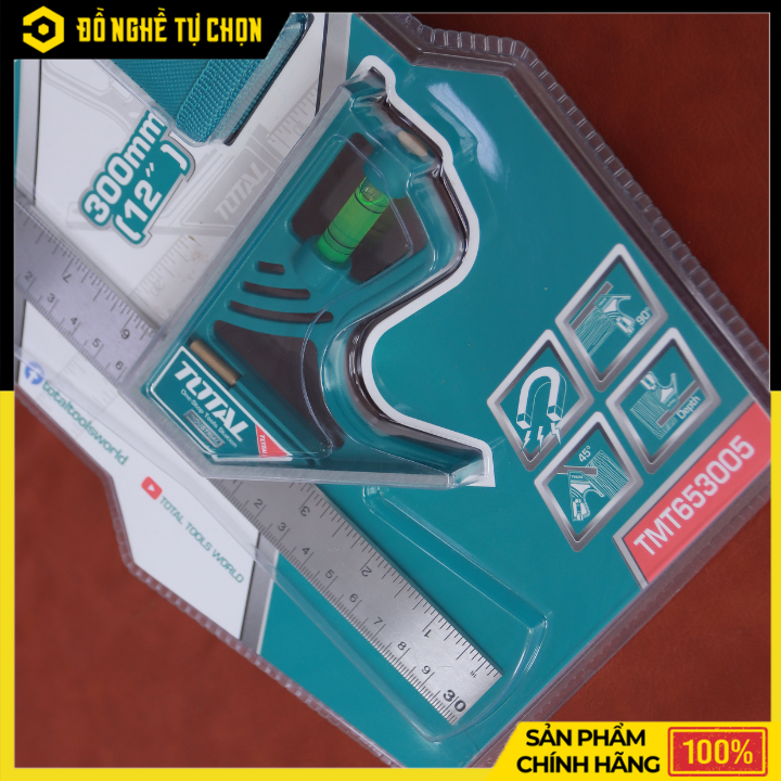 Thước Vuông Kết Hợp Total TMT653005 – 300mm (12”) – Lưỡi Inox Chống Gỉ – Có Nút Khóa Từ Tính – Hàng Chính Hãng Có VAT