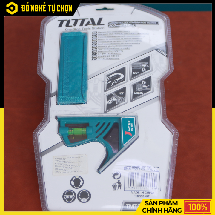 Thước Vuông Kết Hợp Total TMT653005 – 300mm (12”) – Lưỡi Inox Chống Gỉ – Có Nút Khóa Từ Tính – Hàng Chính Hãng Có VAT