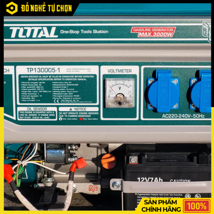 MÁY PHÁT ĐIỆN DÙNG XĂNG TOTAL 3KW TP130005-1 (CÓ ĐỀ ) -  MẠNH MẼ, ỔN ĐỊNH, TIẾT KIỆM NHIÊN LIỆU