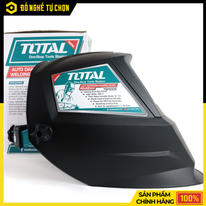 Mặt Nạ Hàn Tự Động Tối Total TSP9306 DIN 9-13, Bảo Vệ UV/IR DIN16, Tự Động Cảm Biến Hồ Quang | Hàng Chính Hãng, Có VAT