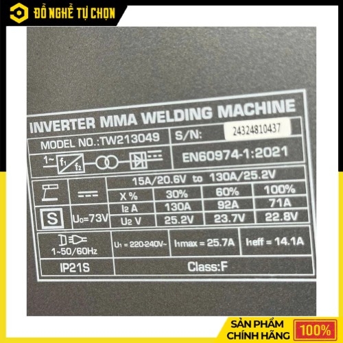 Máy Hàn MMA Inverter 130A Total TW213049 – Màn Hình LED, Chống Dính | Hàng Chính Hãng, Có VAT