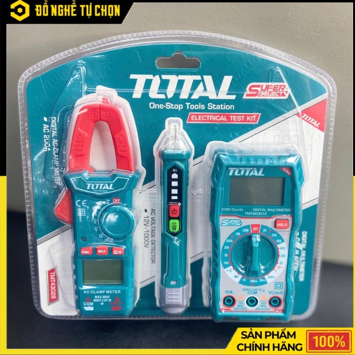 Bộ Dụng Cụ Đo Điện 3 Món TOTAL TMT43028 – Vạn Năng Kế + Kềm Đo Dòng + Bút Thử Điện – Chính Hãng Có VAT
