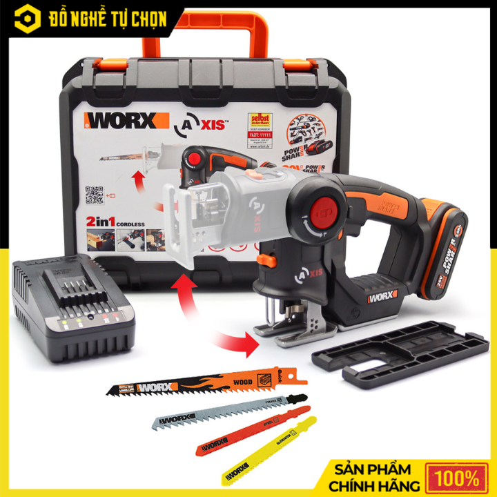 Máy Cưa Lọng Đa Năng Dùng Pin Li-ion 20V Worx WX550 – 2 Trong 1 Linh Hoạt, Cắt Mạnh Mẽ | Hàng Chính Hãng, Có VAT