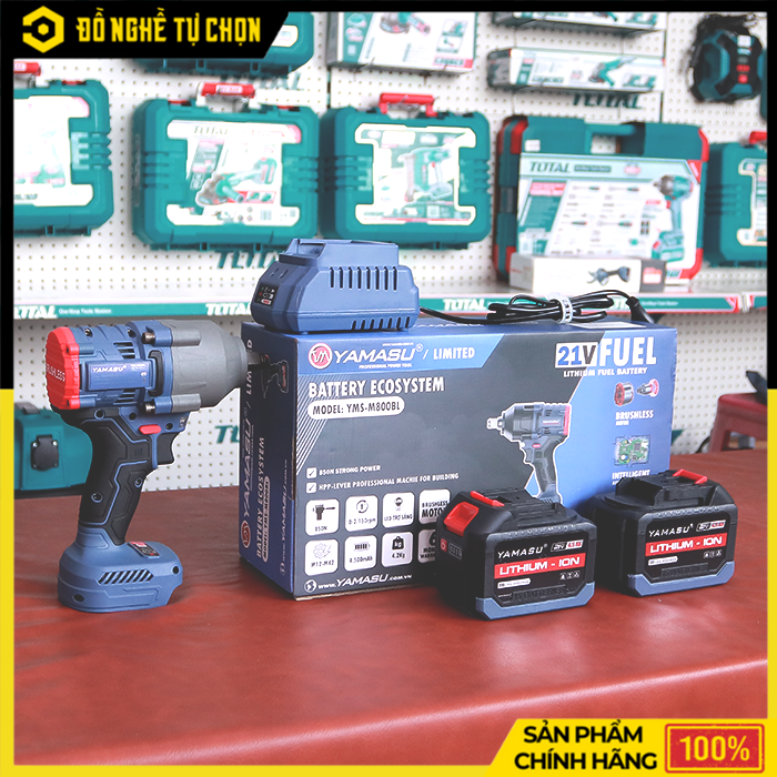 Máy Mở Ốc Pin YAMASU YMS-M800BL – Brushless – Lực Siết 850N/m – Bộ 2 Pin 21V – Hàng Chính Hãng Có VAT