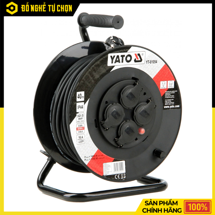 Cuộn Dây Điện Rulo Lõi Đồng Yato YT-81054 Dài 40m, Công Suất 16A, Chống Quá Tải IP44 Bền Bỉ | Hàng Chính Hãng, Có VAT