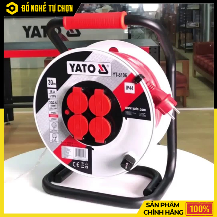 Cuộn Dây Điện Rulo Lõi Đồng Yato YT-8106 16A Dài 30m, Chống Quá Tải, Chuẩn IP44 Bền Bỉ | Hàng Chính Hãng, Có VAT
