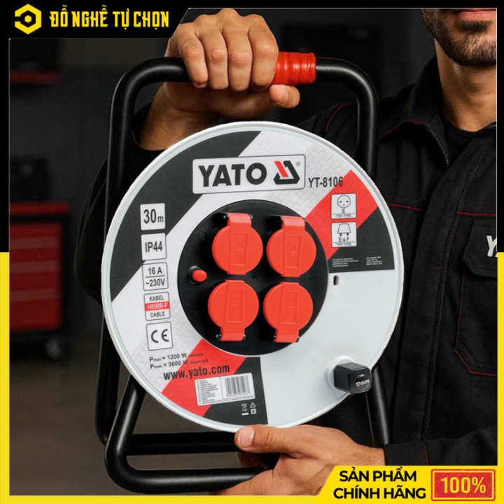 Cuộn Dây Điện Rulo Lõi Đồng Yato YT-8106 16A Dài 30m, Chống Quá Tải, Chuẩn IP44 Bền Bỉ | Hàng Chính Hãng, Có VAT