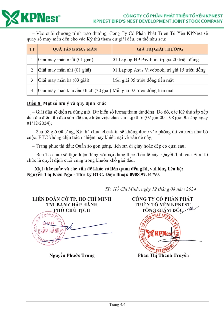 Điều Lệ Giải Cờ Vua KPNest 2024 trang 4