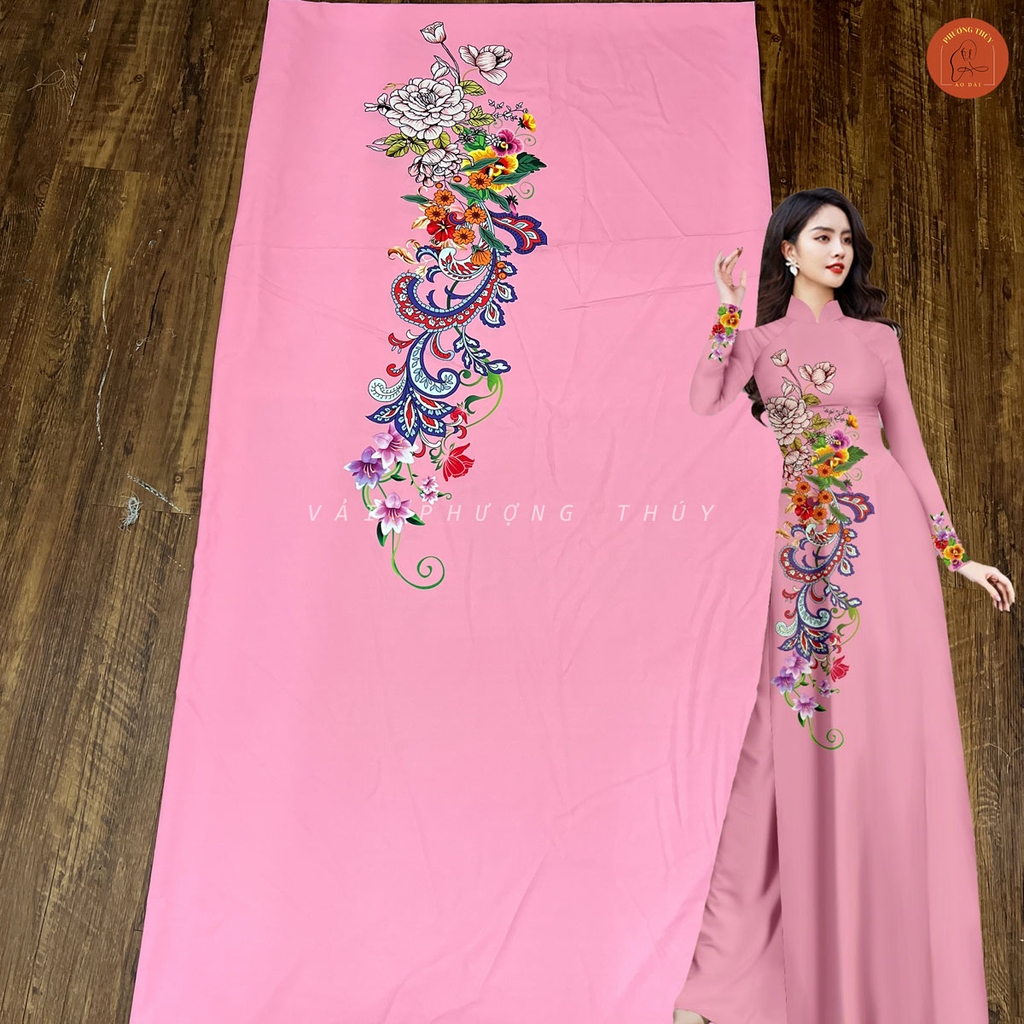 Vải áo dài in Phượng Thúy - lụa bảo anh hoa nhí, bông tà khổ 1m50