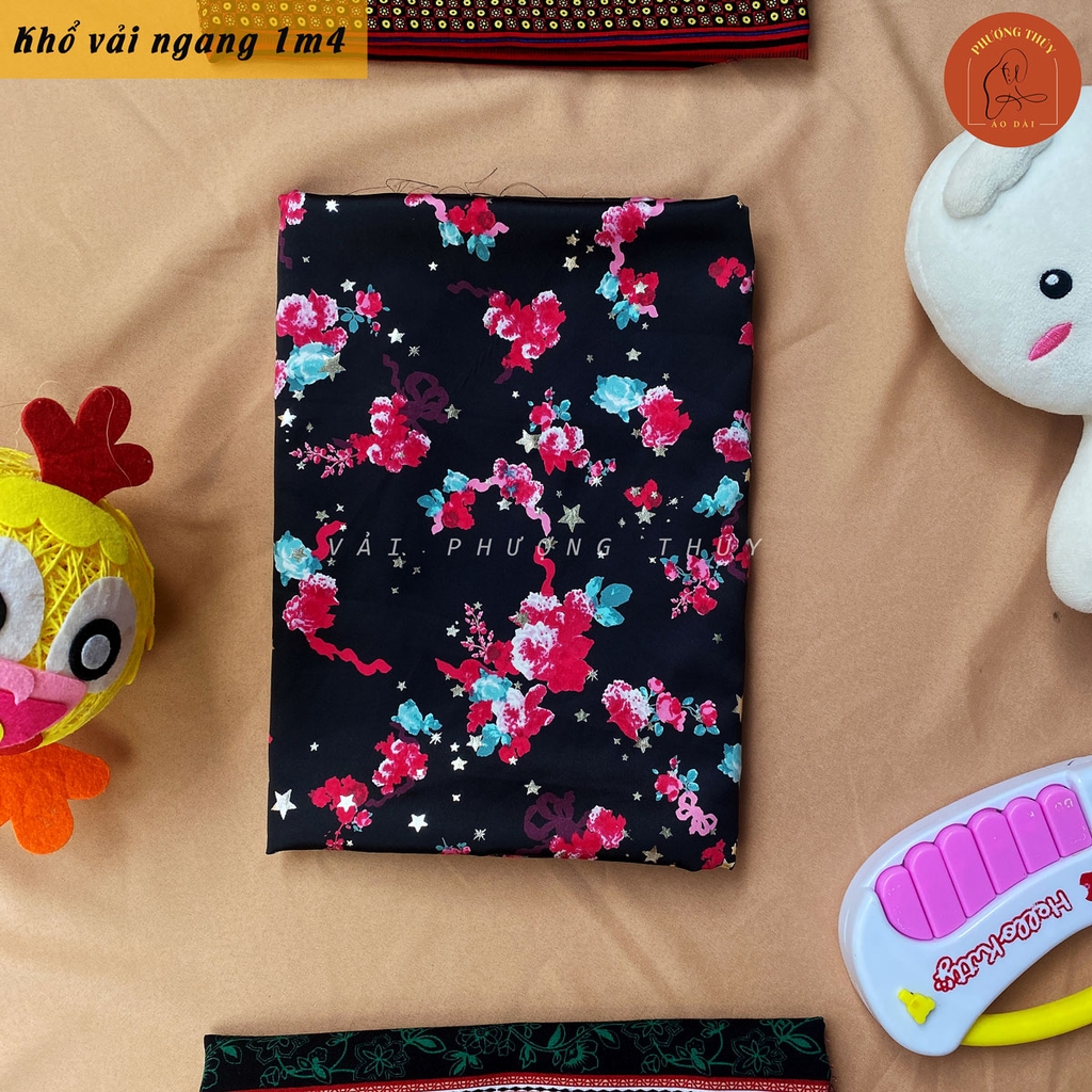 Vải lụa Satin họa tiết Phượng Thúy khổ 1m50 | Vải may pijama, đồ bộ