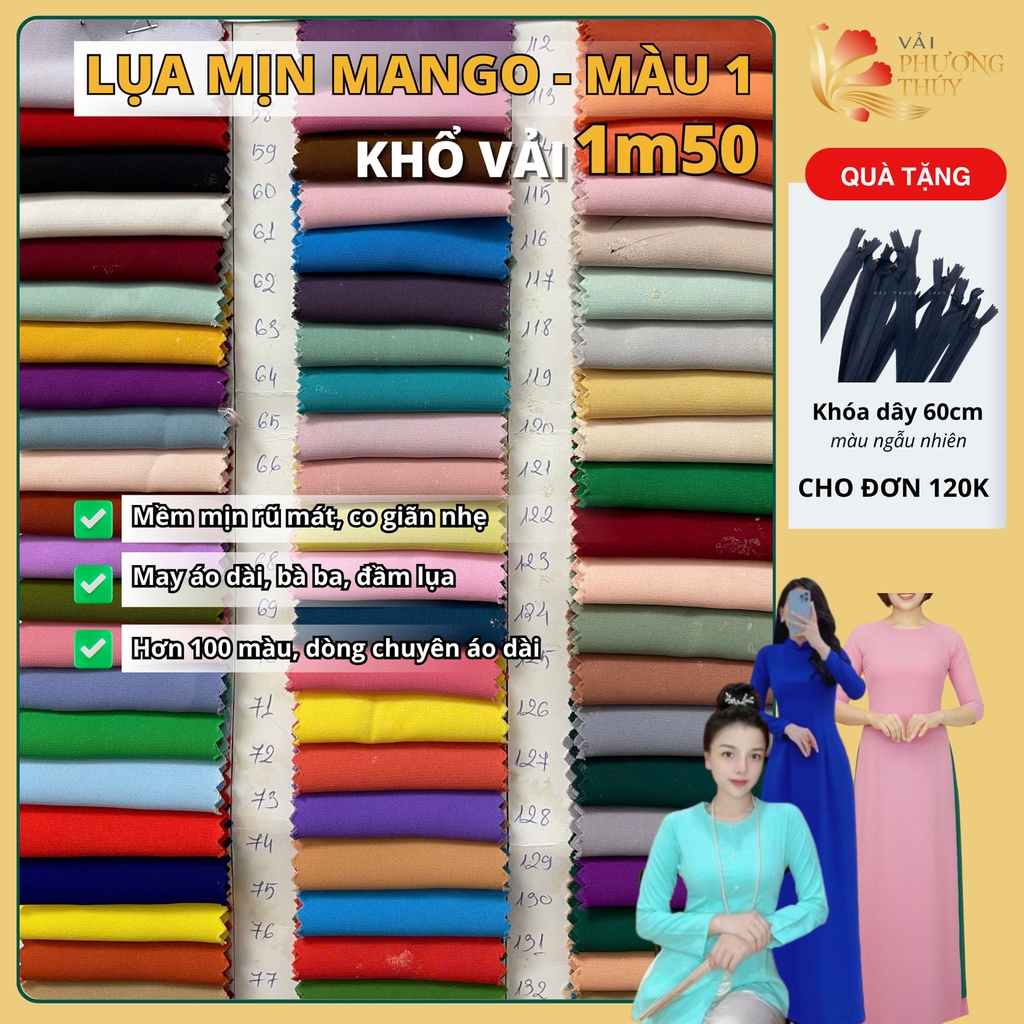 Vải lụa mịn Bảo Anh Phượng Thúy khổ 1m50 | Vải may áo dài