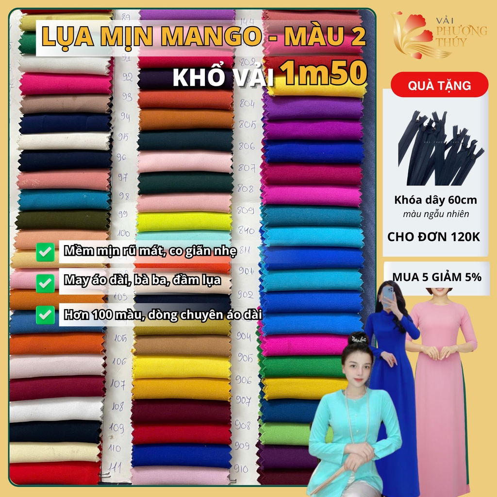 Vải lụa mịn Bảo Anh Phượng Thúy khổ 1m50 | Vải may áo dài