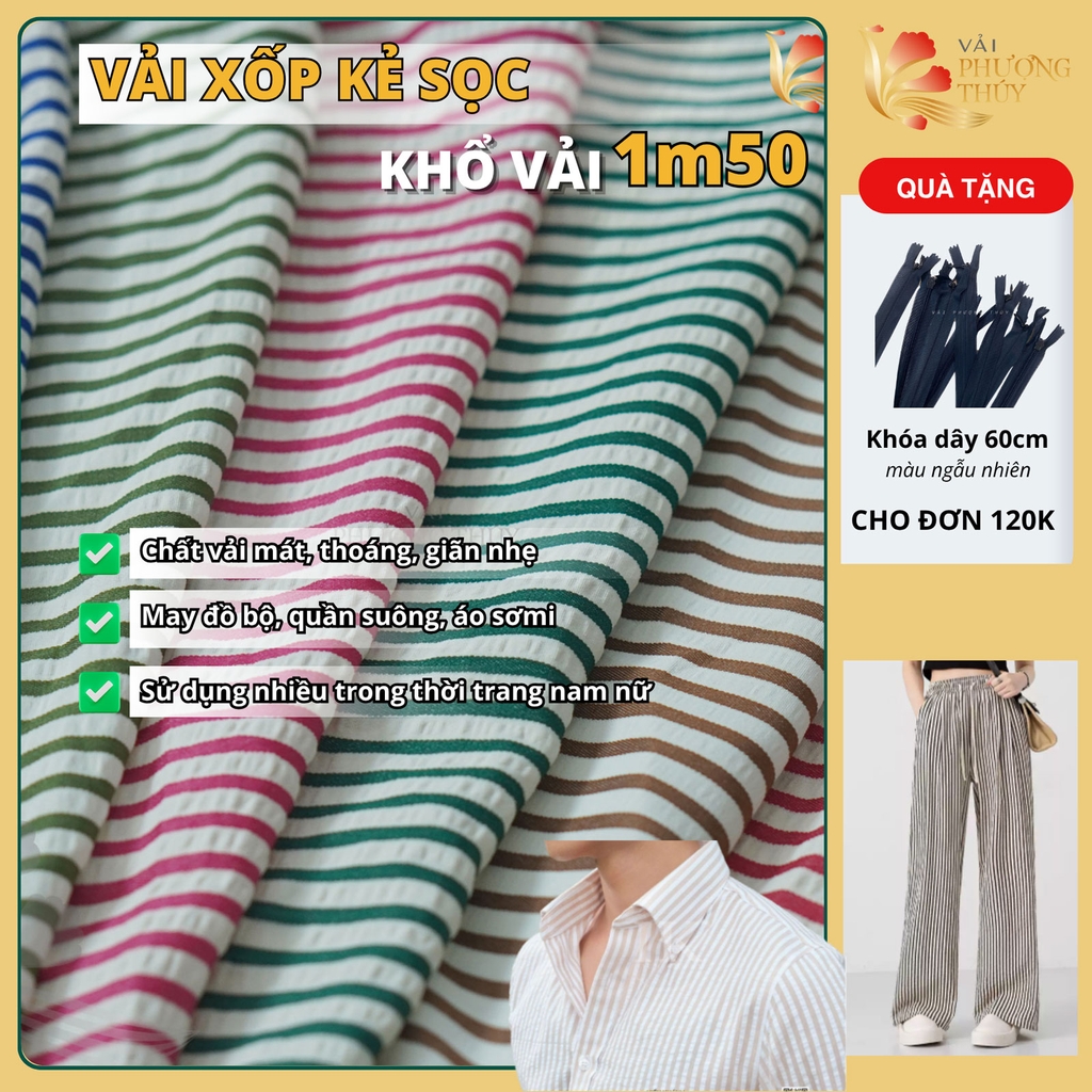 Vải xốp kẻ sọc Phượng Thúy khổ 1m50