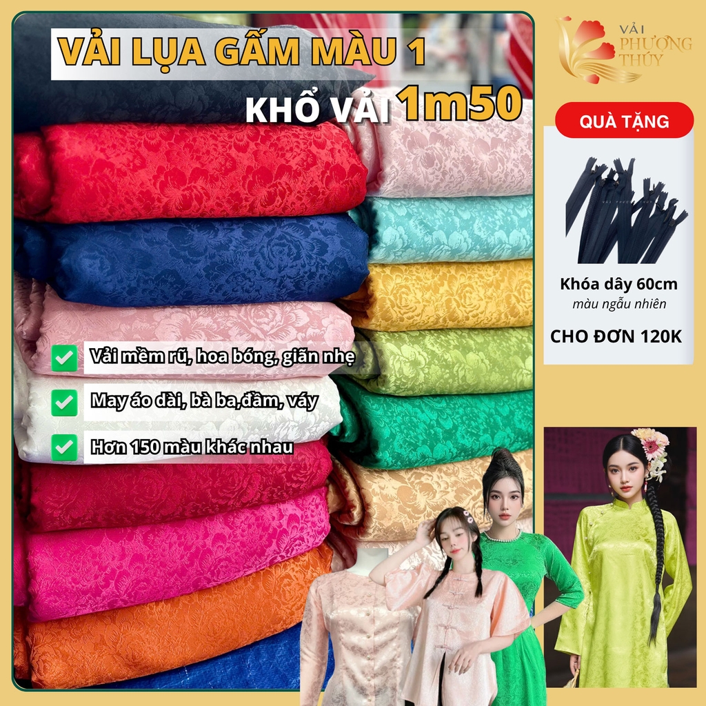 [MÀU 2] Vải lụa gấm Phượng Thúy khổ 1m50 - may áo dài đồ bộ bà ba
