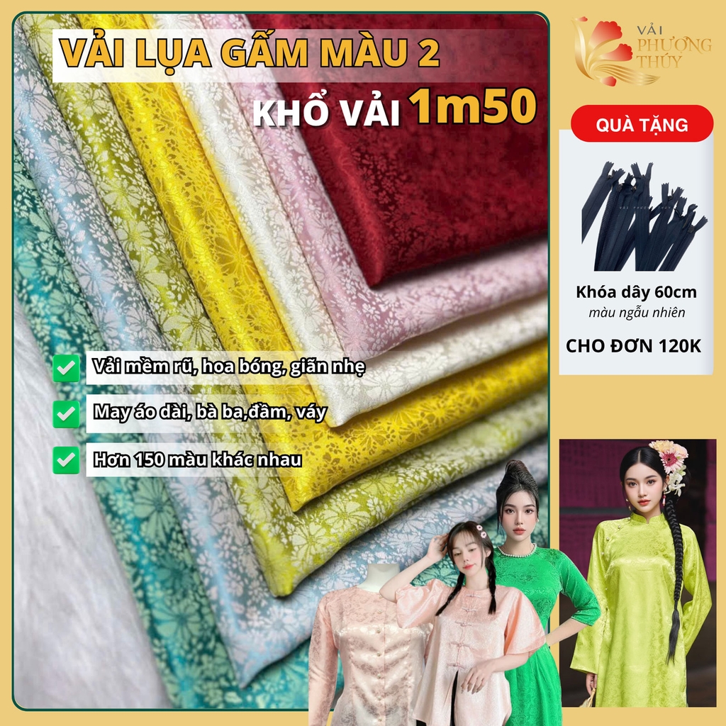 [MÀU 2] Vải lụa gấm Phượng Thúy khổ 1m50 - may áo dài đồ bộ bà ba