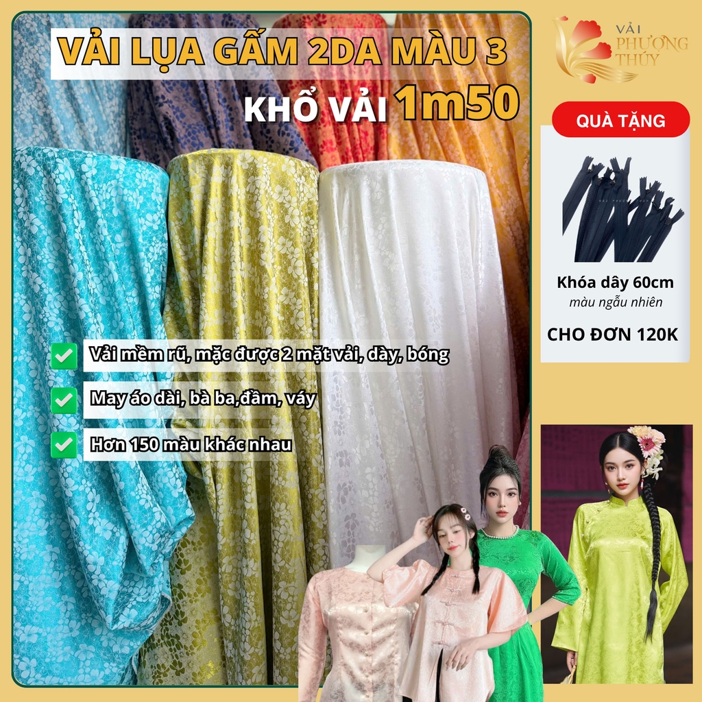 Vải lụa gấm 2 da Phượng Thúy khổ 1m50