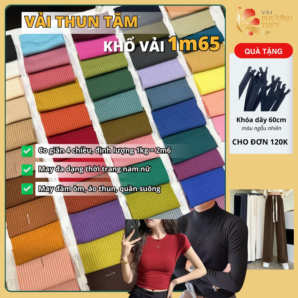 Vải thun tăm Phượng Thuý khổ vải 1m62