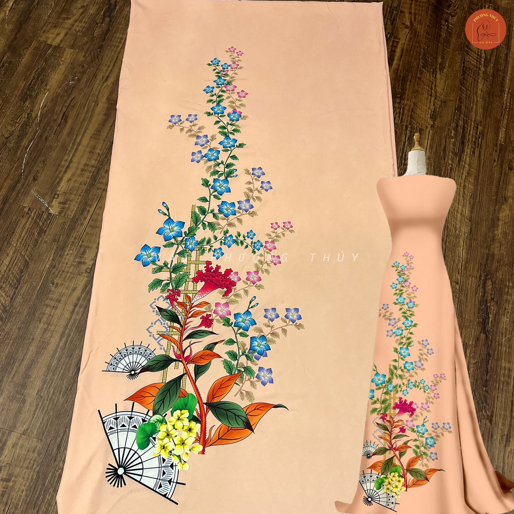 Vải áo dài in Phượng Thúy - lụa bảo anh hoa nhí, bông tà khổ 1m50