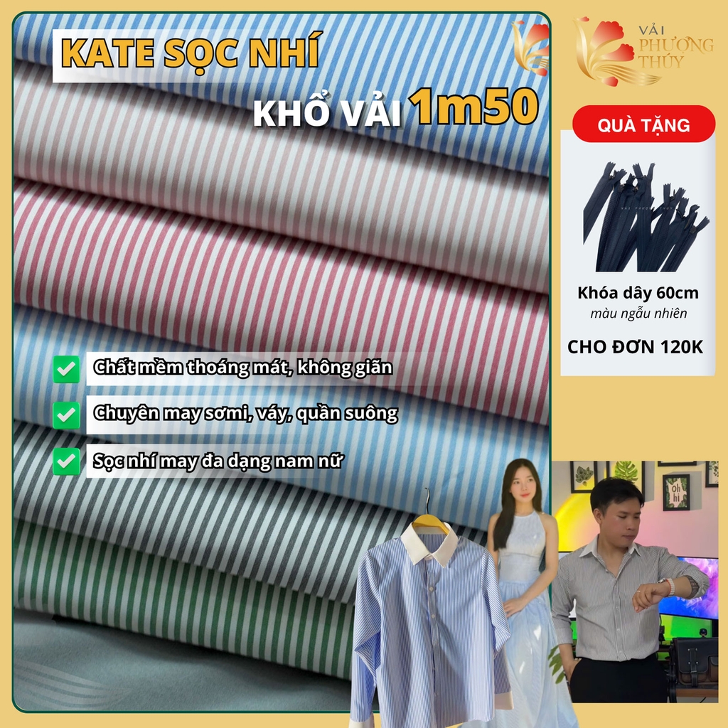 Vải kate sọc ngang Phượng Thuý khổ 1m50