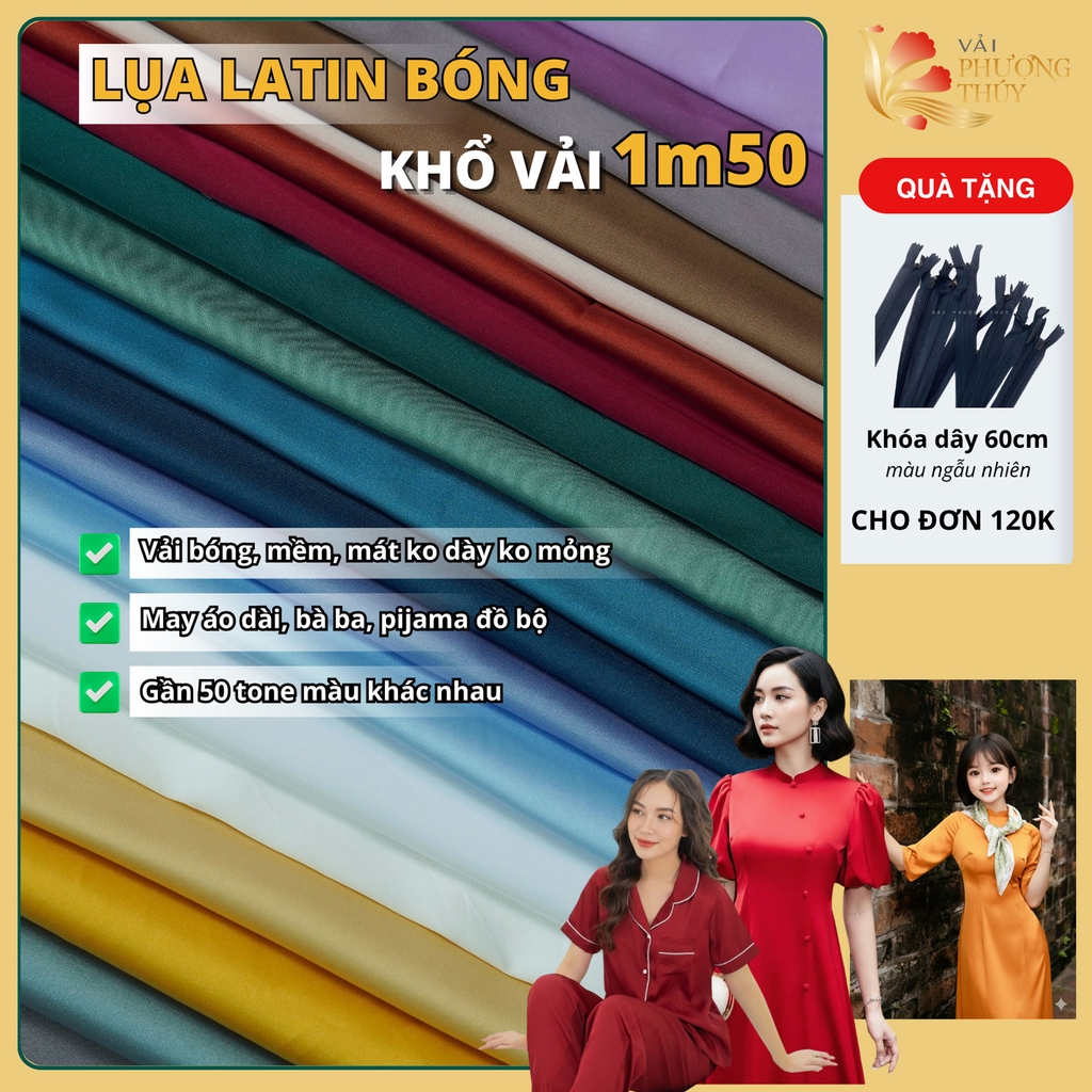 Vải lụa Latin trơn Phượng Thúy khổ 1m50