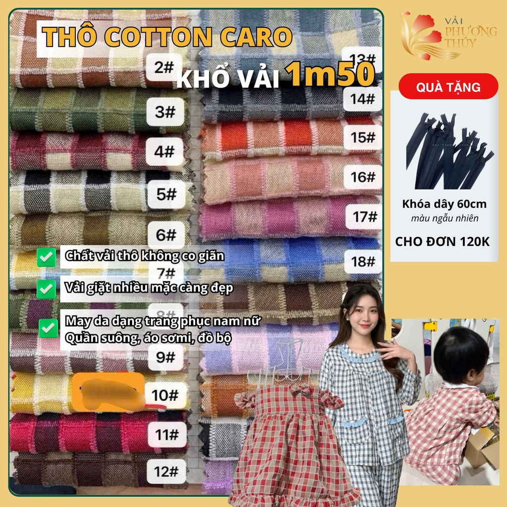 Vải Thô Cotton Phượng Thúy khổ 1m50 | Vải may đồ bộ