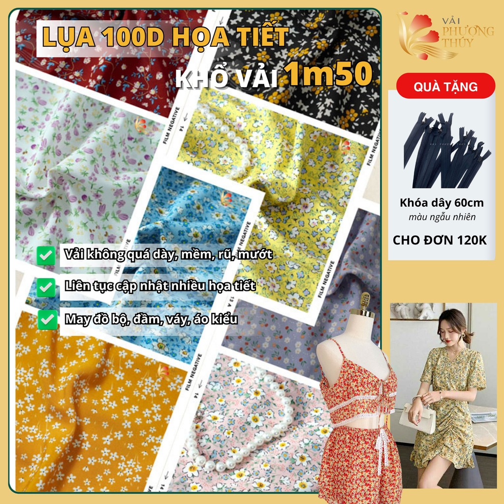 Vải Lụa nhật 100D hoa nhí Phượng Thúy khổ 1m50 | Vải may đồ bộ