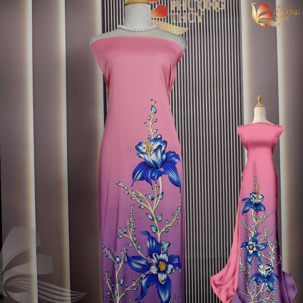Vải áo dài in Phượng Thúy - lụa bảo anh hoa nhí, bông tà khổ 1m50