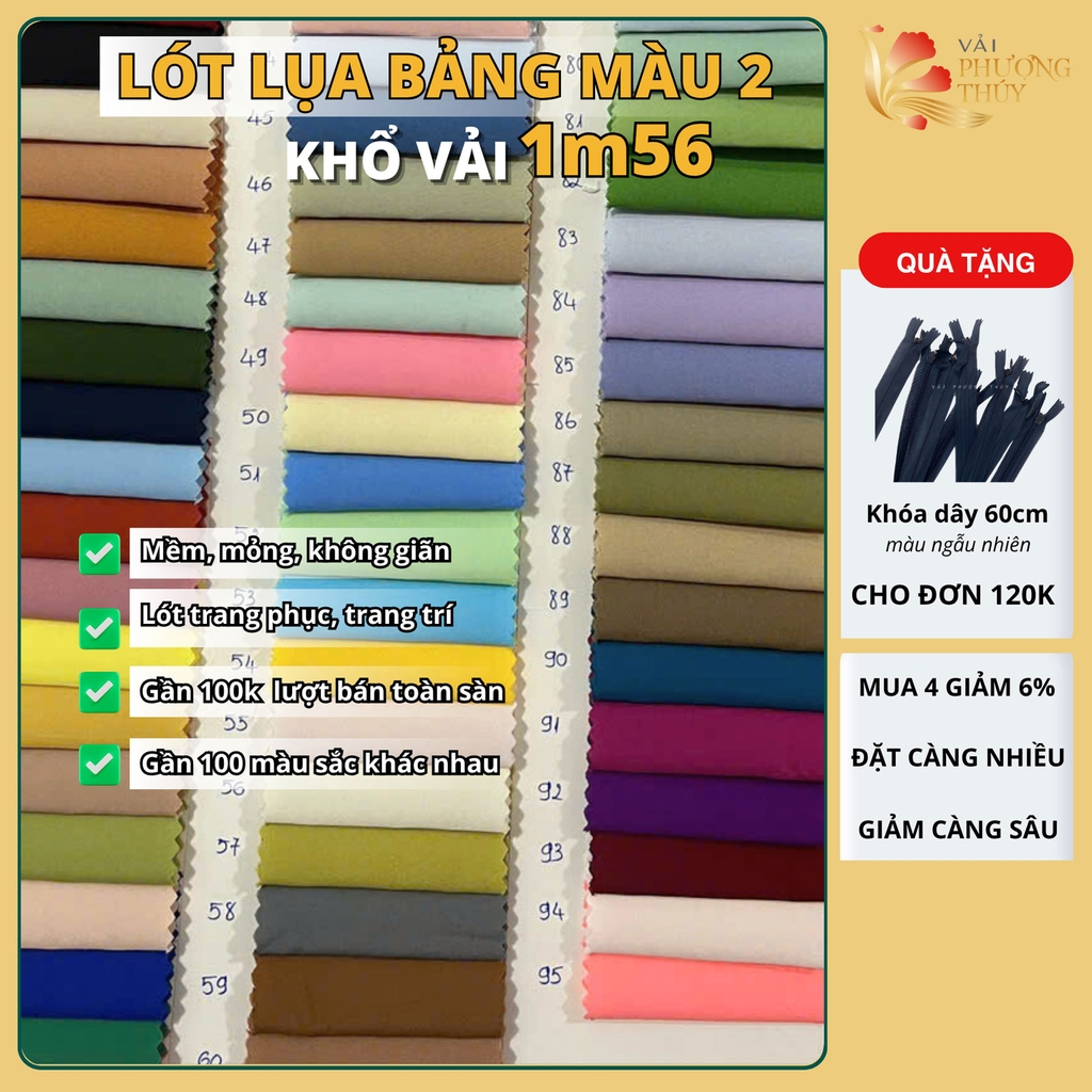 [MÀU 2] Vải lót lụa Phượng Thúy khổ 1m50