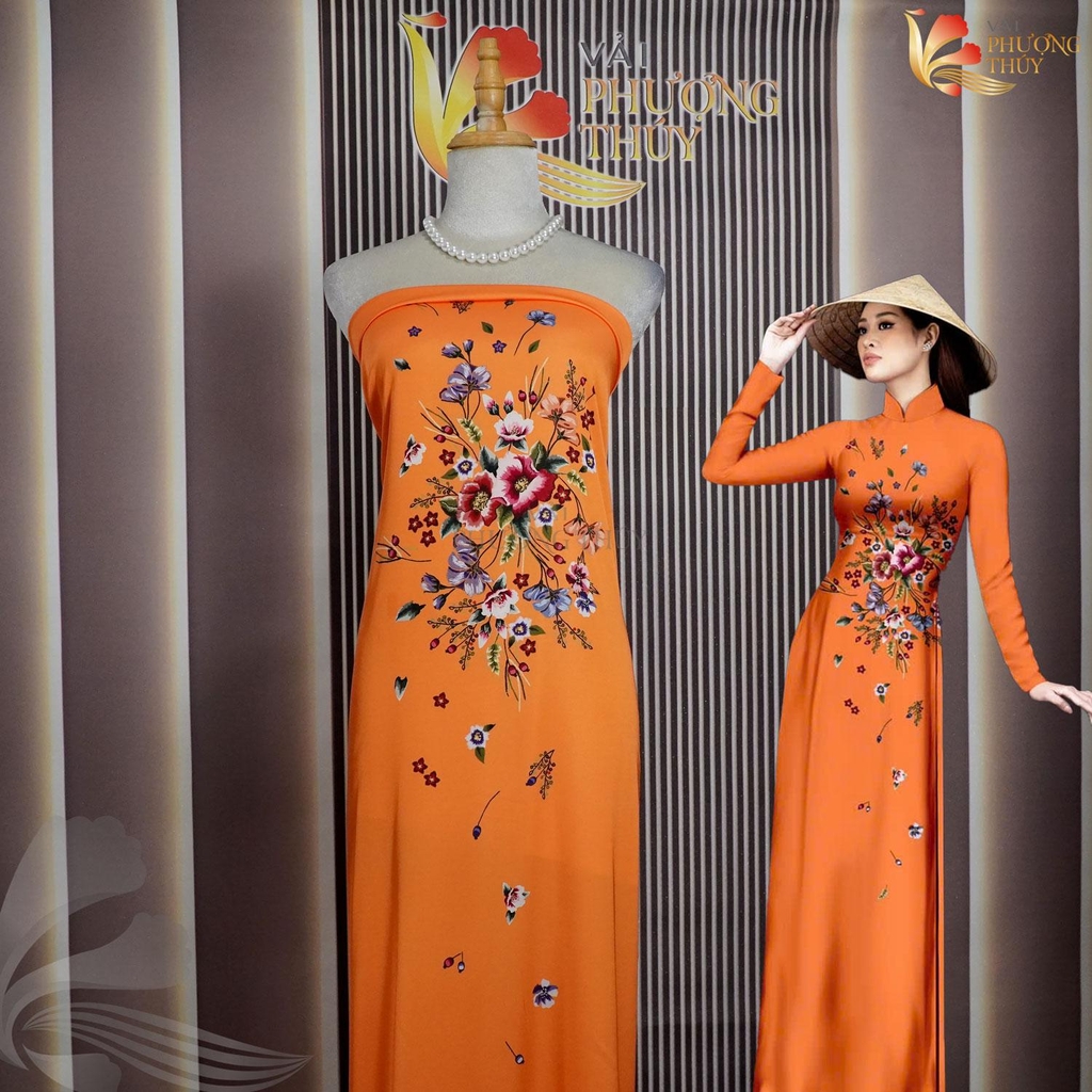 Vải áo dài in Phượng Thúy - lụa bảo anh hoa nhí, bông tà khổ 1m50