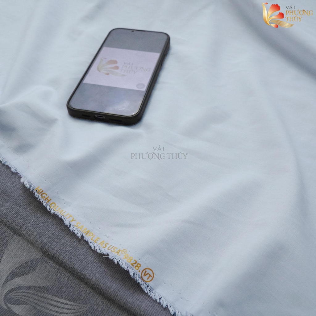 Vải kate Mỹ trắng xanh Phượng Thúy khổ 1m50