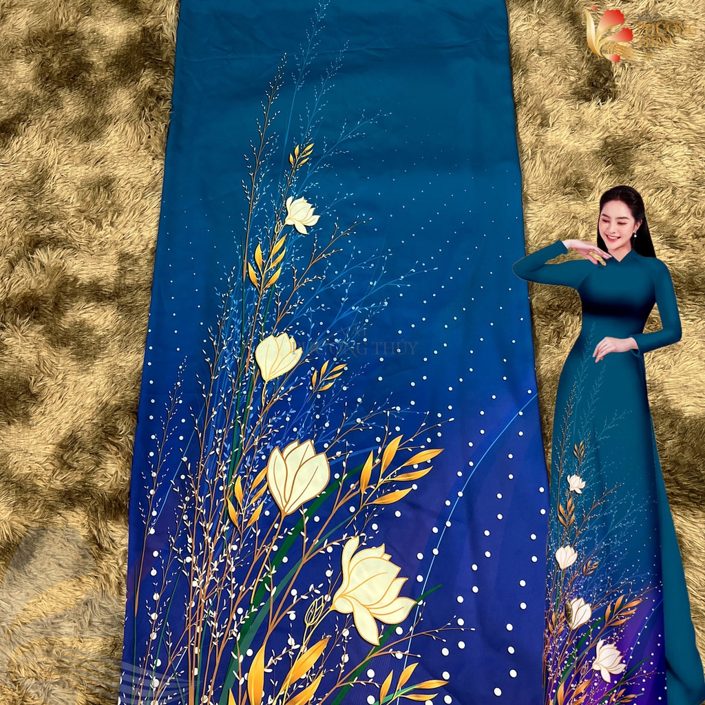 Vải áo dài in Phượng Thúy - lụa bảo anh hoa nhí, bông tà khổ 1m50