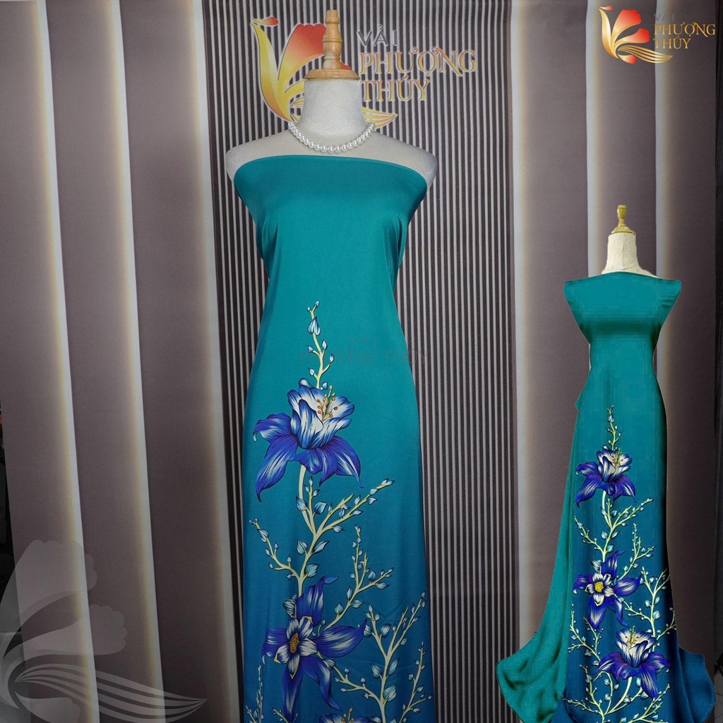 Vải áo dài in Phượng Thúy - lụa bảo anh hoa nhí, bông tà khổ 1m50
