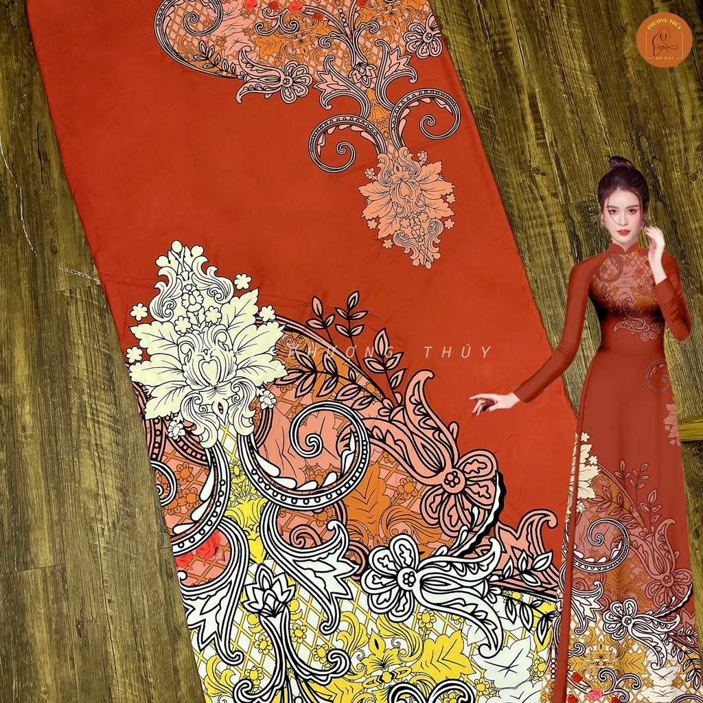 Vải áo dài in Phượng Thúy - lụa bảo anh hoa nhí, bông tà khổ 1m50