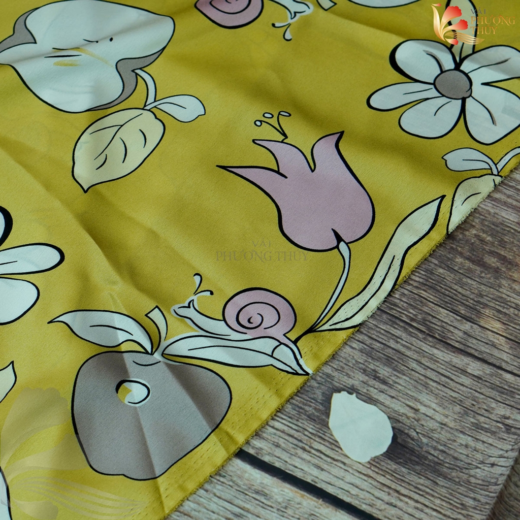 Vải lụa Satin họa tiết Phượng Thúy khổ 1m50 | Vải may pijama, đồ bộ