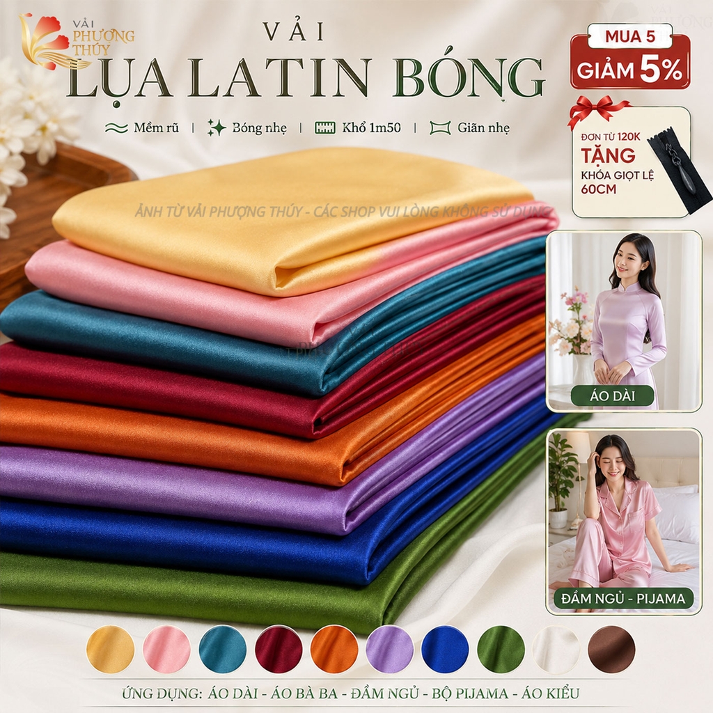 Vải lụa Latin trơn Phượng Thúy khổ 1m50