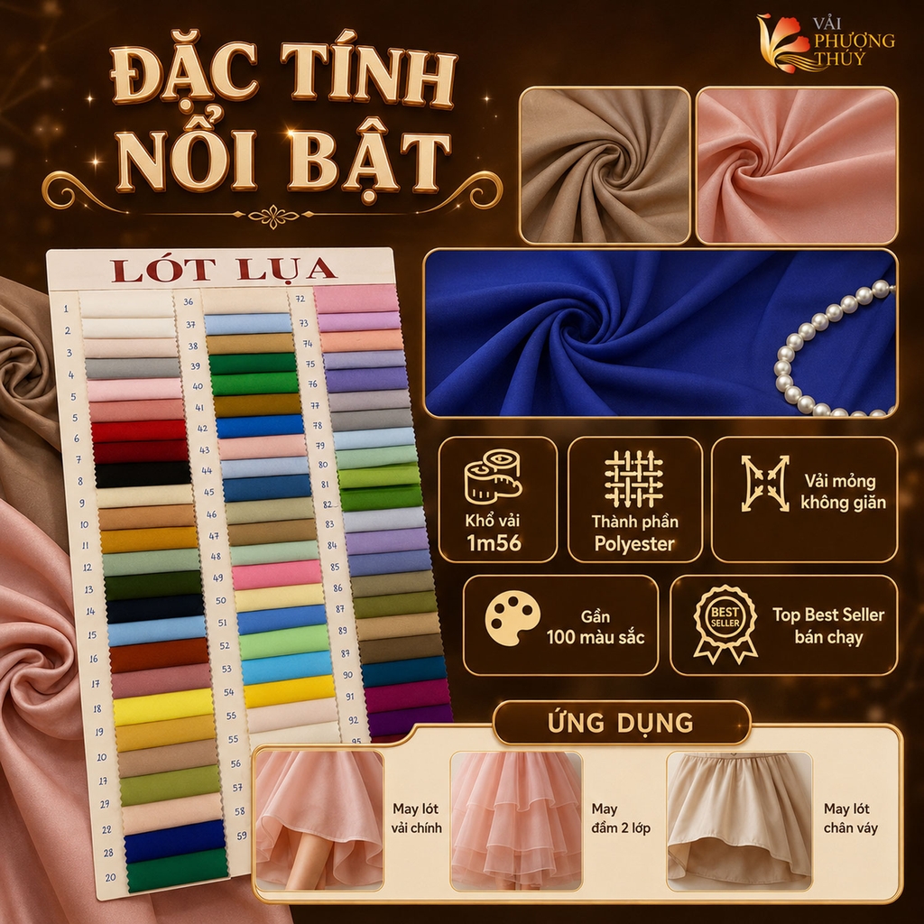 Vải lót lụa Phượng Thúy khổ 1m50