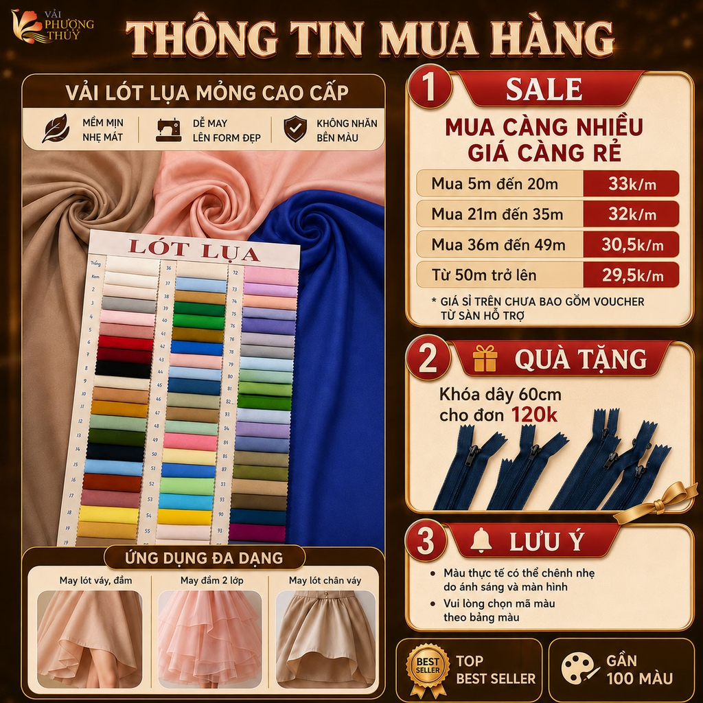 Vải lót lụa Phượng Thúy khổ 1m50