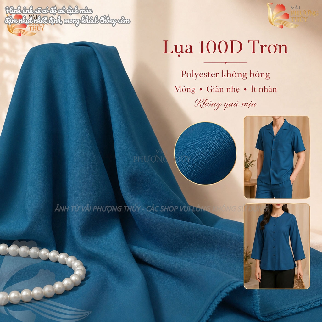 Vải Lụa nhật 100D trơn Phượng Thúy khổ 1m50