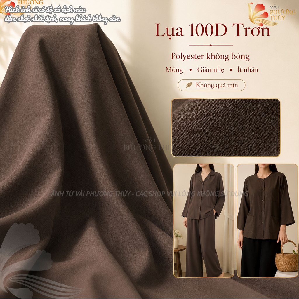 Vải Lụa nhật 100D trơn Phượng Thúy khổ 1m50