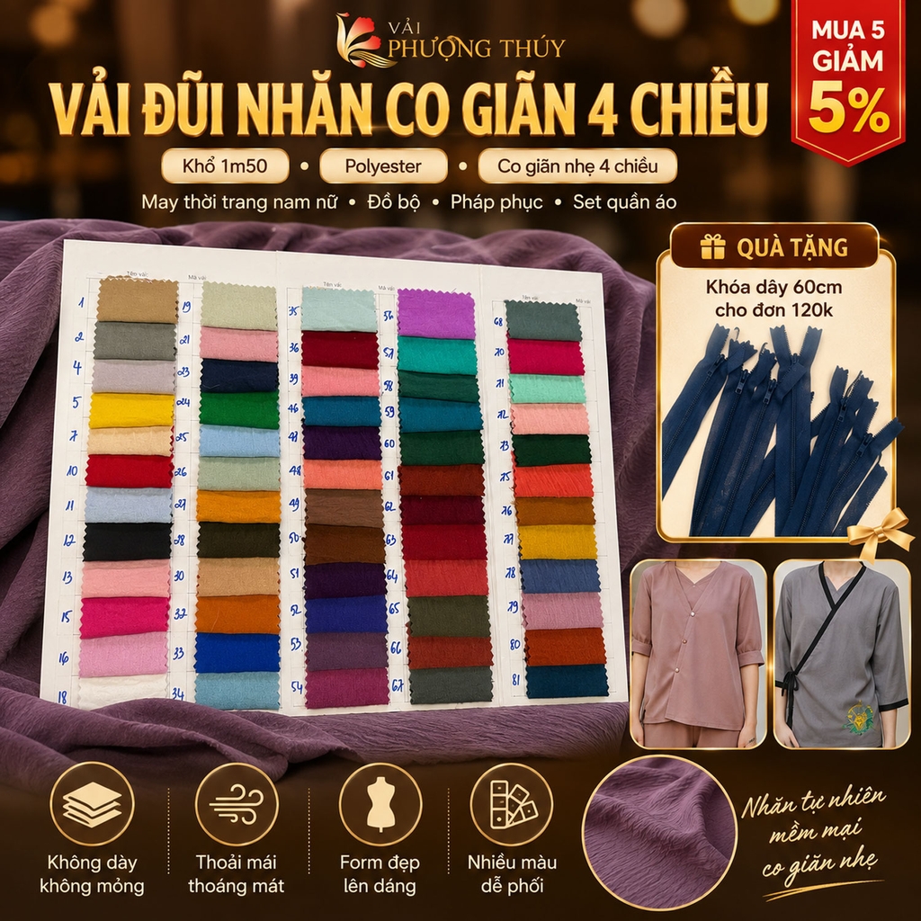 Vải đũi trơn Phượng Thúy khổ 1m55