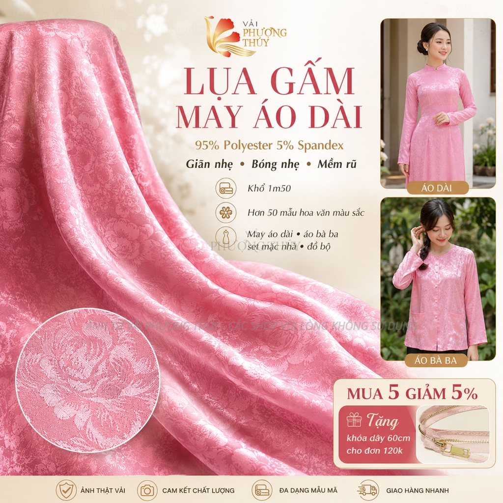 [MÀU 2] Vải lụa gấm Phượng Thúy khổ 1m50 - may áo dài đồ bộ bà ba