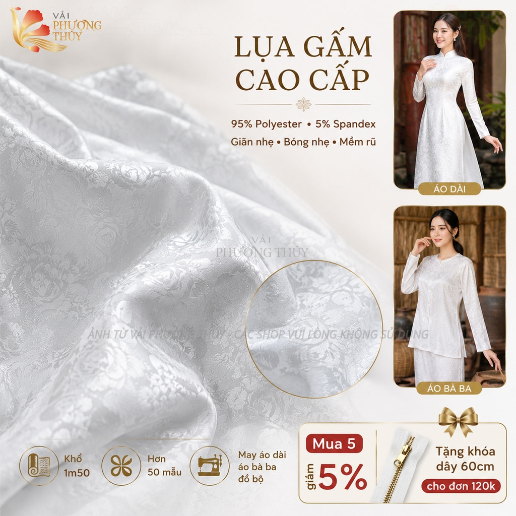 Vải lụa gấm 2 da Phượng Thúy khổ 1m50