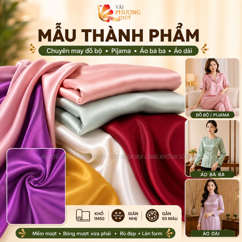 Vải lụa Satin trơn Phượng Thúy khổ 1m50