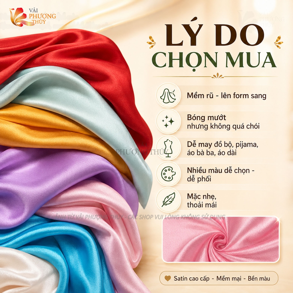 Vải lụa Satin trơn Phượng Thúy khổ 1m50
