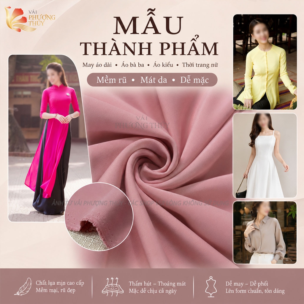 Vải lụa mịn Bảo Anh Phượng Thúy khổ 1m50 | Vải may áo dài