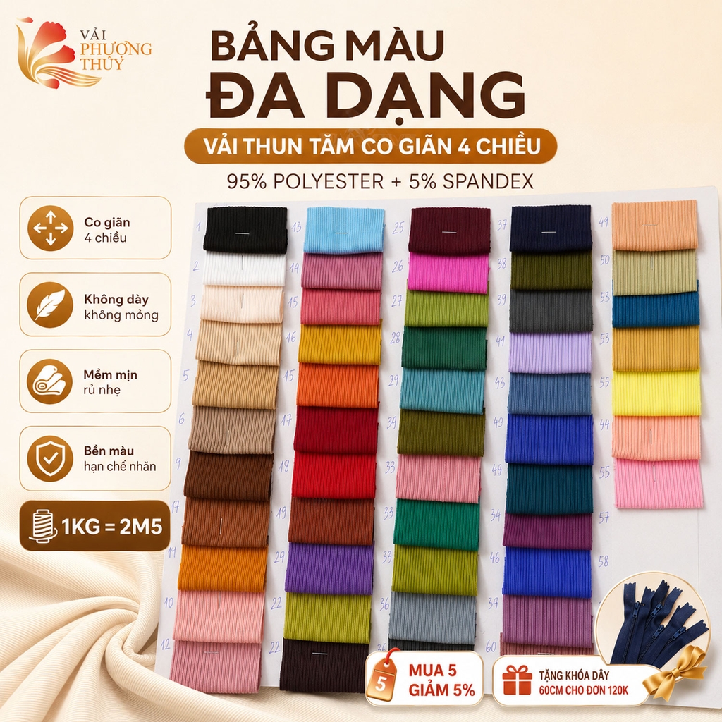 Vải thun tăm Phượng Thuý khổ vải 1m62